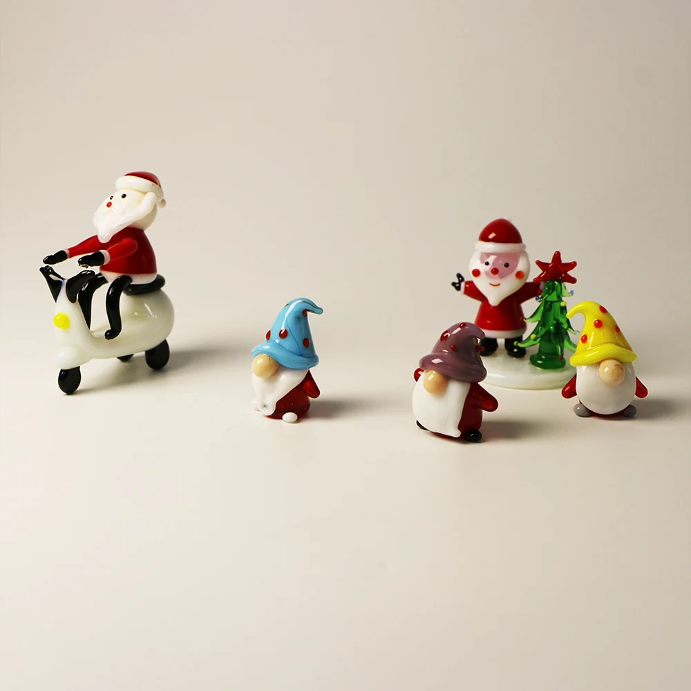 Handmade Christmas Ornaments Decoration Custom Murano Lampwork Glass Miniature Gnome Figurine