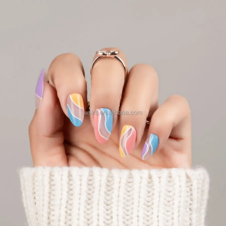 Nail Supplier Wholesale Price Salon Quality Swirl Design Baby Stiletto Press on Nails Faux Ongles
