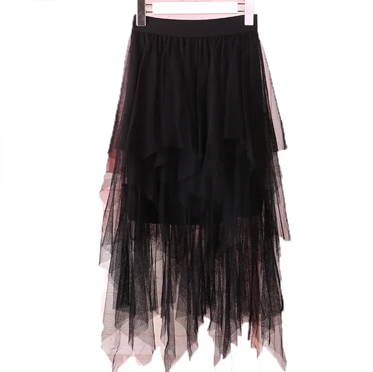 irregular Mesh skirt women spring new multi-layer tutu cake skirt fluffy ruffled long tulle skirt female