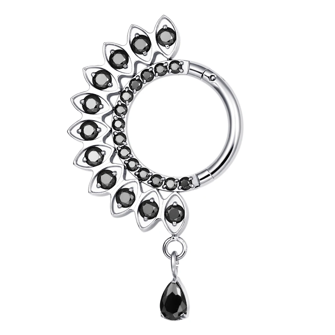 Eternal Metal ASTM F136 Titanium Delicate Unique Hinged Segment Clicker With Zircon Dangle Conch Helix Daith Piercing Jewelry