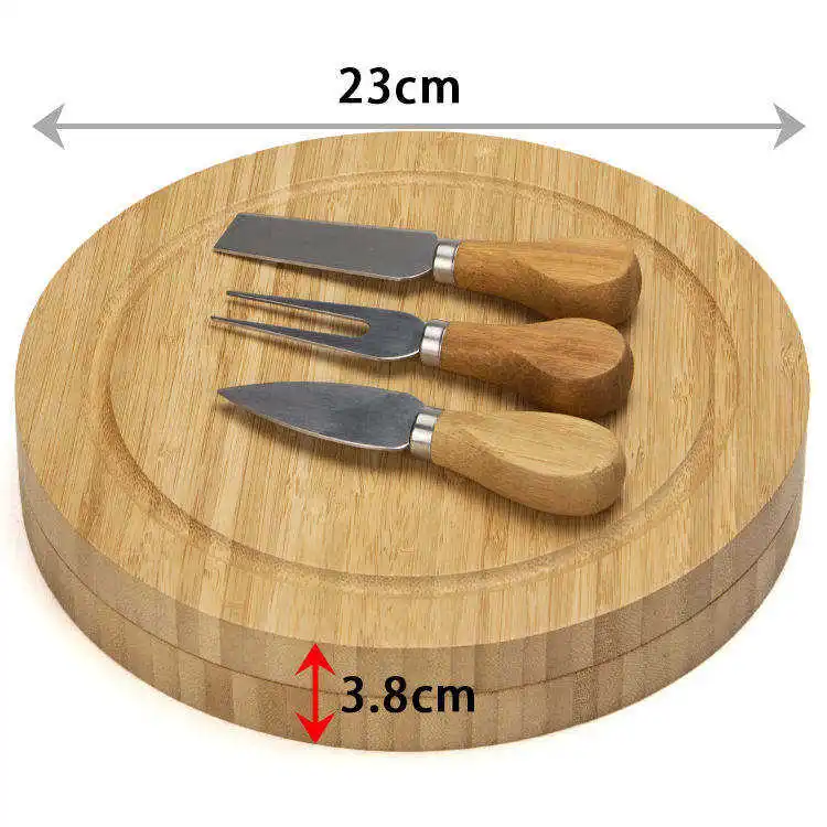 Wholesale Round Bamboo Cutlery Knife Set Cheese Cutting Charcuterie Board