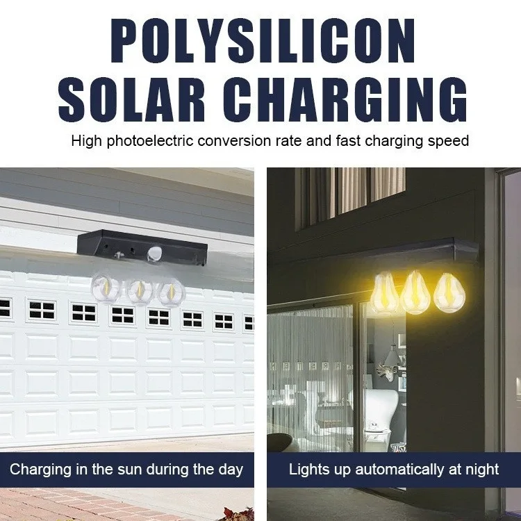 New Outdoor Ip65 Waterproof Garden Human Body Induction Wall Lamp Solar Led Tungsten Filament 2 Bulbs Lamp Light