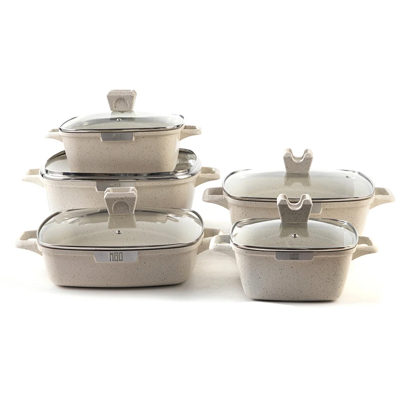 MGC Custom Copper Non Stick Induction Bottom Square Cooking Pot Set Kitchen Cookware Set