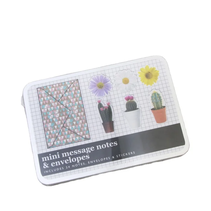 mini message notes envelopes flower paper crafts shaped cards sticker in tin box set