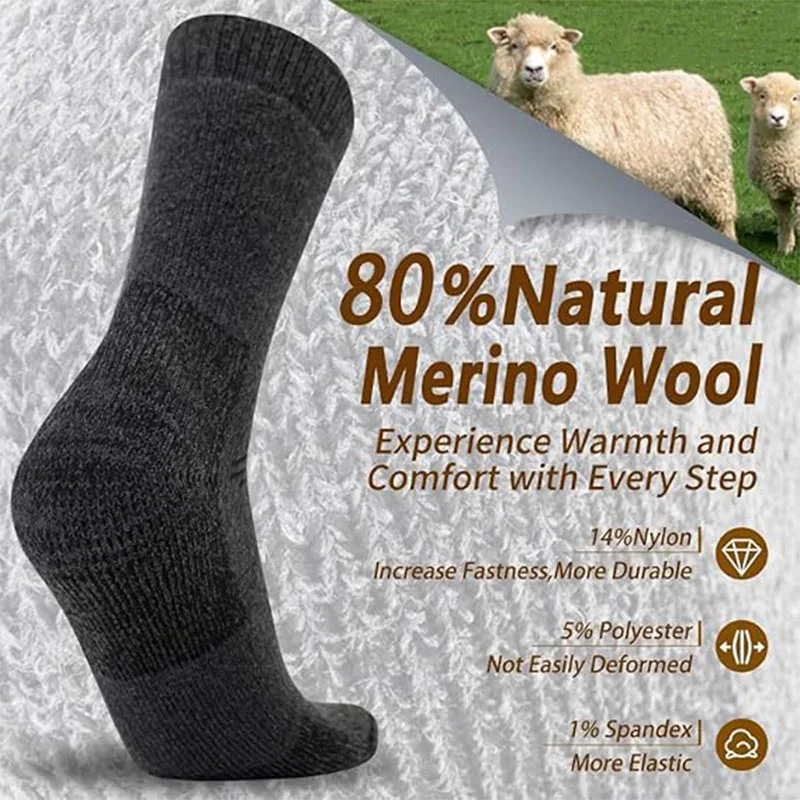 Soft Thick Cushion Warm Winter Merino Wool Compression Support Ankle Running Hiking Socks for Men Women
