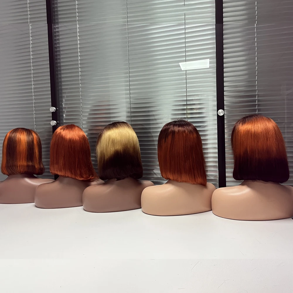 Cheap Price Colored Brazilian Hair Lace Front Short Bob Wig Virgin Remy 100% Real Human Hair Wig Bob Wigs For Black Women