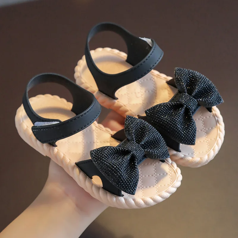 
LK0008 wholesale custom cheap low minimum moq open toe toddler baby children summer princess kids little girl sandal with bow 