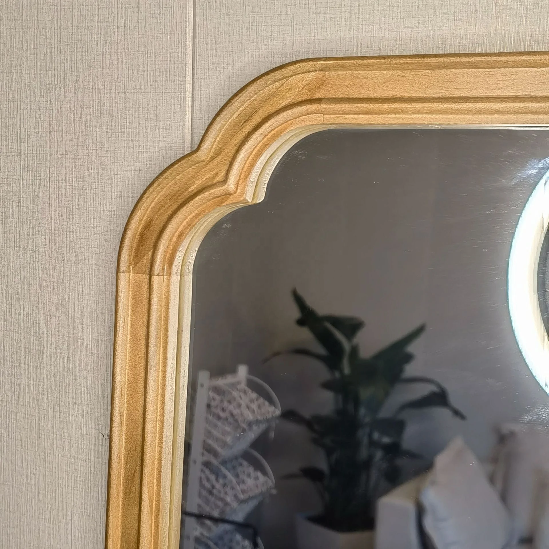 Modern Country Decoration Wood Frame Round Corner Arched Wall Mirror Living Room Wood Frame Design Wall Vanity Mirror Decoration