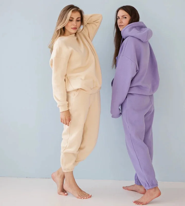 
Womens Tracksuits Hooded Sweatshirts Autumn Winter Fleece Oversize Hoodies Solid Color Pullover Hoodies 