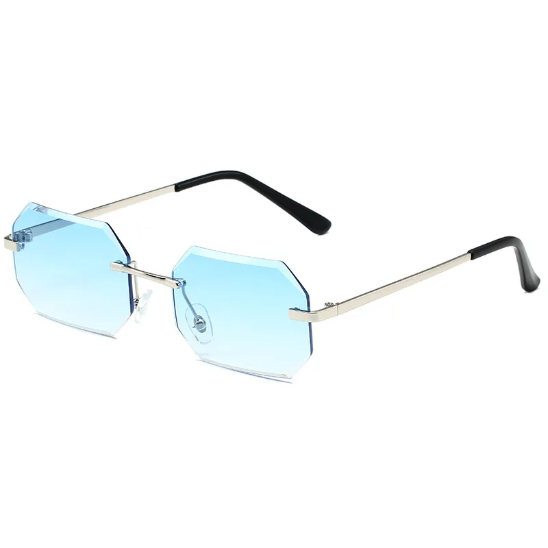 Wholesale Sunglasses Designer Diamond Cut Shaped Brand Sunglasses Women Rimless Metal Frame Octagonal