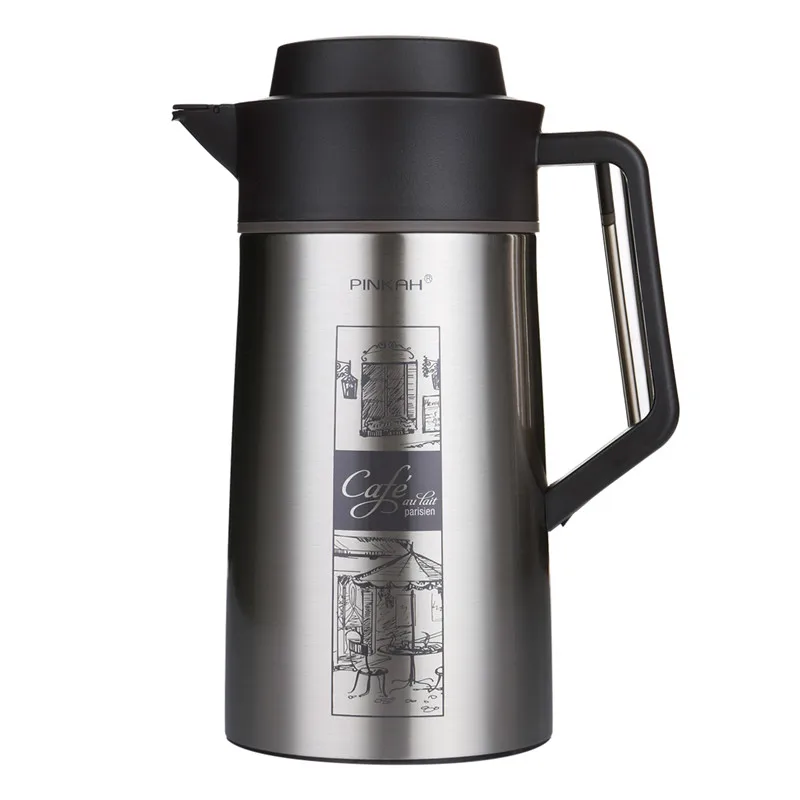 PINKAH 50oz Insulated Coffee Pot Thermos Double Walled Stainless Steel with Press Button Top Eco-Friendly 1500ml Capacity Tea