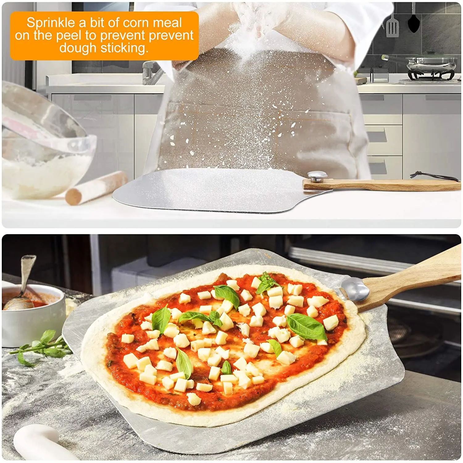 Wholesale Aluminum Metal Ovens Pizza Shovel Pizza Peel Easy Storage Pizza Paddle with Foldable Wooden Handle