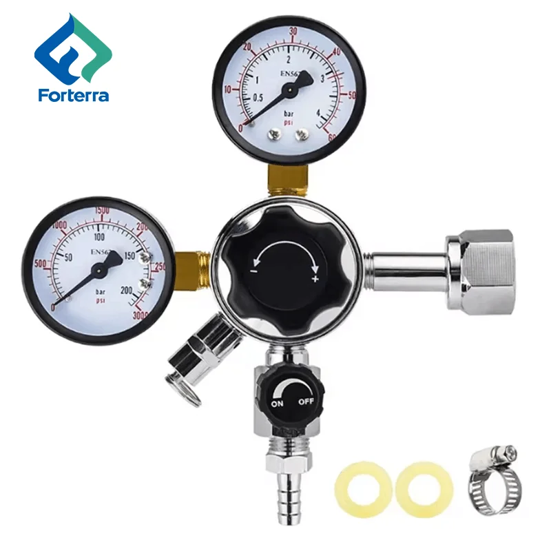High Quality Brass Material Dual Gauges CO2 Keg Regulator Beer Regulators with Pressure Adjustment Knob