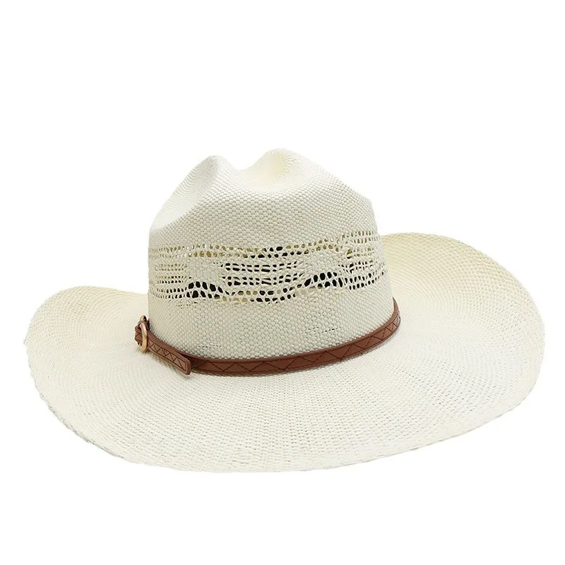 LIHUA Summer Daily Use Western Cowboy Hat for Men Character Style Paper Braid Straw Hat with Ribbon Material for Sports Casual W