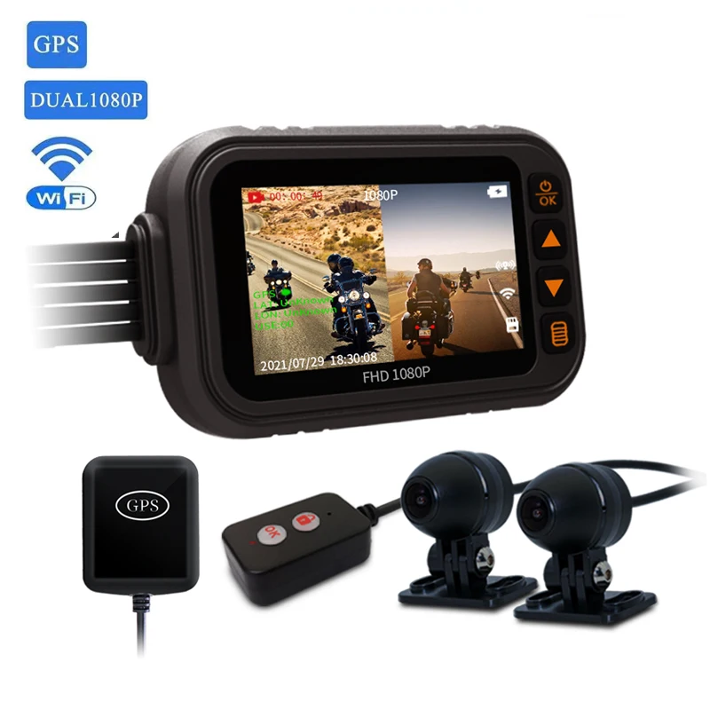 Dual Lens 1080P Gps Waterproof Ip67 Dvr Recorder Camara Moto Wifi Dash Cam For Motorcycle