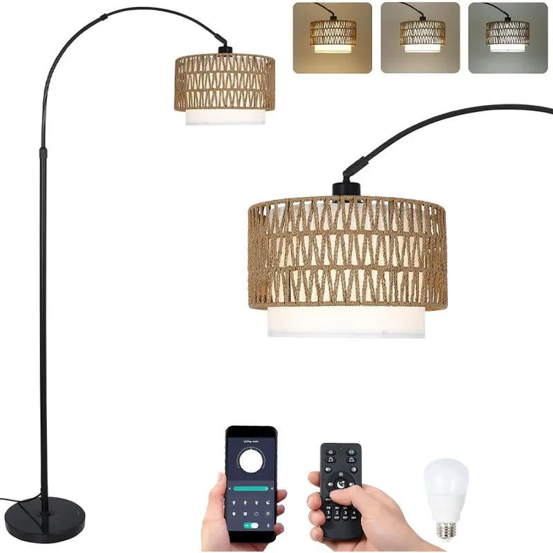 Modern living room fall simple sofa side bedroom bedside lamp retro cream style guesthouse rattan woven lamps floor lamp