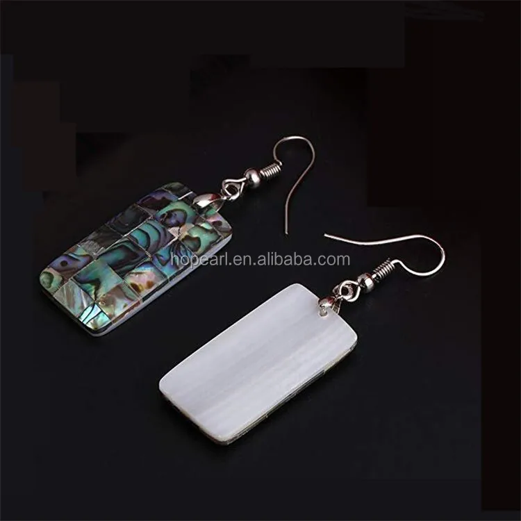 MOP44 Abalone Shell Handmade Rectangle Natural Paua Dangle Earrings