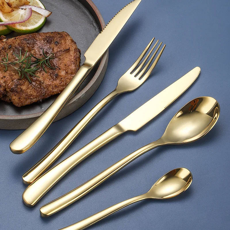 Banquet And Wedding Restaurant Luxury Gold Stainless Steel Cutlery Set Service Knife Fork Spoon Serving Flatware Set