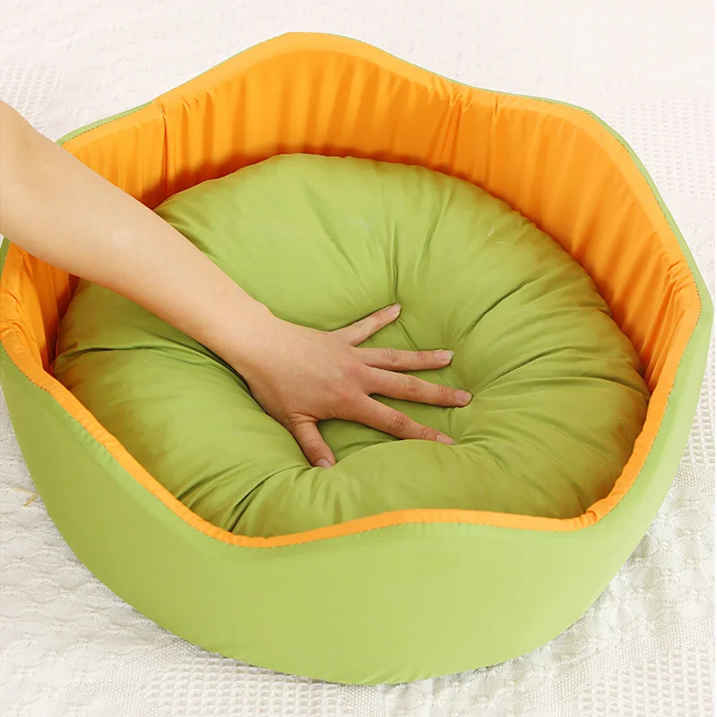 Dog Cool Pet Soft Cute Cat Bed Nest Sponge Removable Pet Supplies Deep Sleep Ice Silk Flower Floral Shape Dog Round Pet Bed Cat