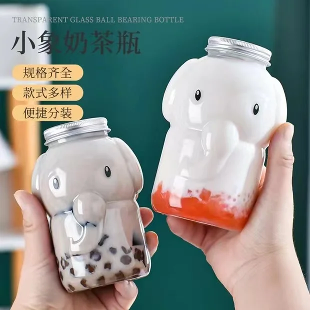 Hot sale 500ml elephant shaped bottle PET  animal shaped plastic beverage bottle beverage bottle packaging with top aluminum cap