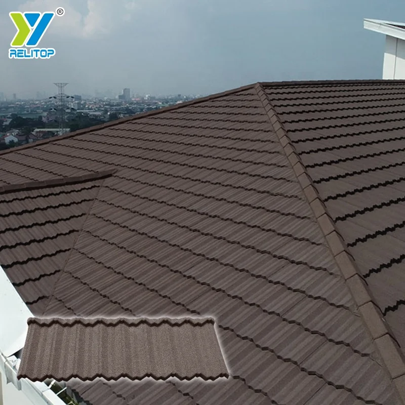 Coffee Color Nosen Type Stone Coated Steel Roof Tile  0.3mm 0.35mm 0.4mm 0.5mm Metal Roofing Sheet