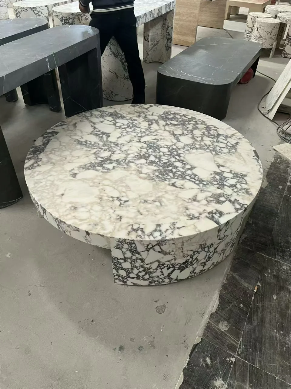 LANDIVIEW Round Table Calacatta Viola Marble Table Living Room Furniture