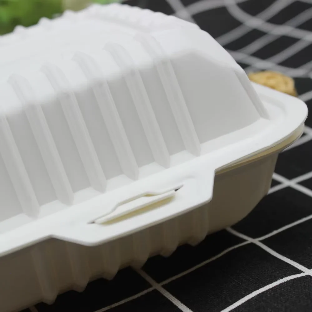 Eco-friendly disposable bio-based food container corn starch takeaway square clamshell box