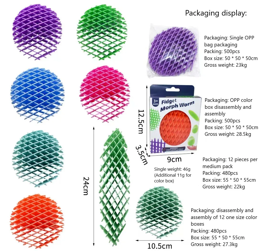 Wholesale Expanding Fidget Worm Toys Palm Play Elastic Mesh Rebound Deformable Plastic Toys