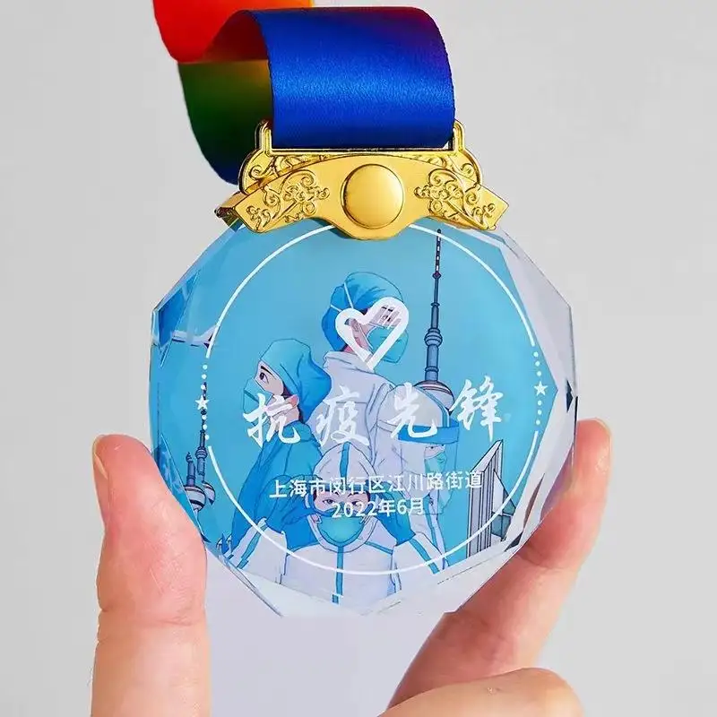 Medal Manufacturers Wholesale Sport Cup Souvenir Glass Crystal Custom Design medal crystal k9 crystal awards medals