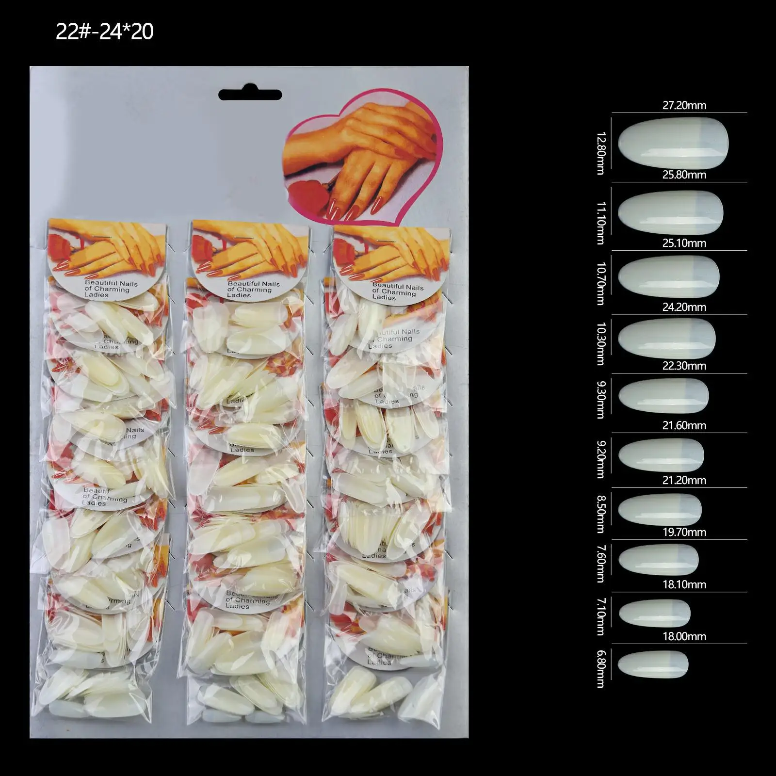 Professional Artificial French Nails 24bags / Card  ABS Clear Coffin Stiletto Nail Art Tips Wholesale For Nail Salon