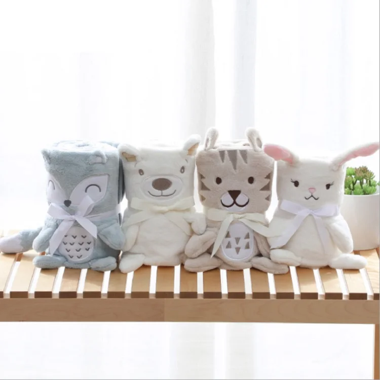 Super Warm Cartoon bunny baby travel blanket with toy