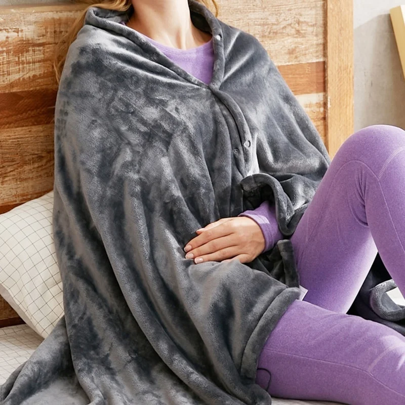 Custom Size LOGO Hot Selling Washable Warm Electric Heated Blanket Wearable Soft Plush Washable Throw Heated Blanket