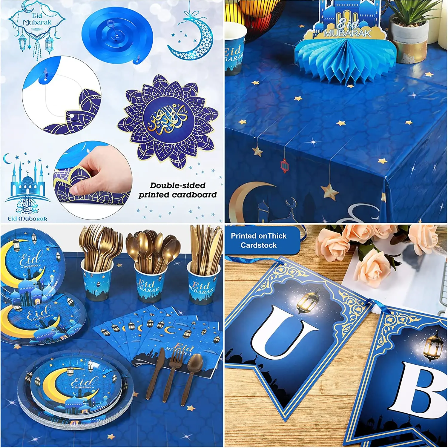 2023 New Eid mubarak decorations for table paper plate set disposable tableware set Napkins for Ramadan Eid Mubarak tableware