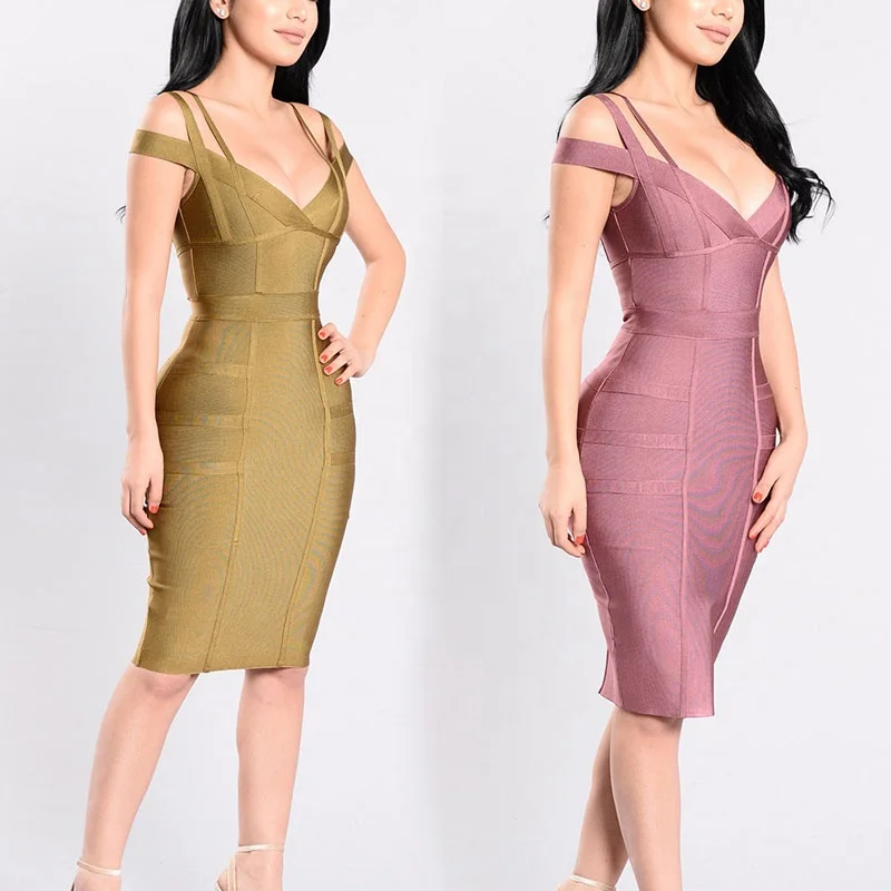 2021 year Factory Wholesale Low Price Spaghetti Strap V Neck Bandage Dress