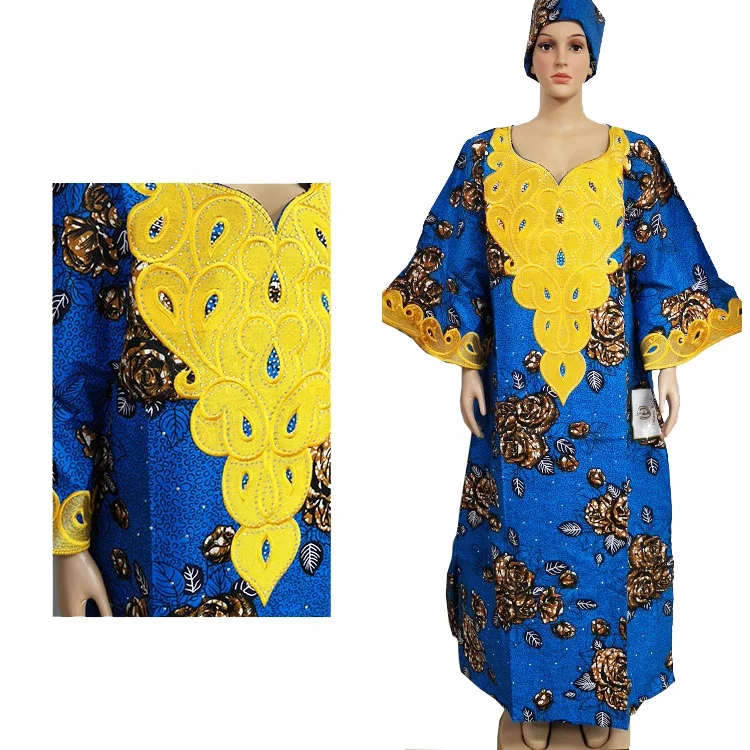 Embroidery African Wax dress 100% cotton wax fabric Factory Price Custom Wax Clothing African women dress in stock ready to ship