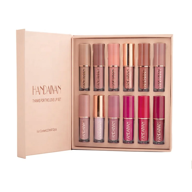 Handaiyan 12-Piece Liquid Lipstick Gift Set Natural Cosmetic Moisturizer with Waterproof Lip Gloss Makeup Tool Kits