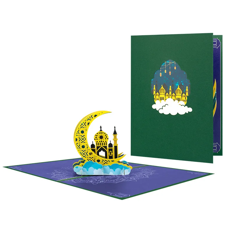 DAMAI Eid Mubarak 3D всплывающая поздравительная открытка Праздничная Лунная для мусульманского исламского фестиваля Рамадана и вечеринки из бумаги