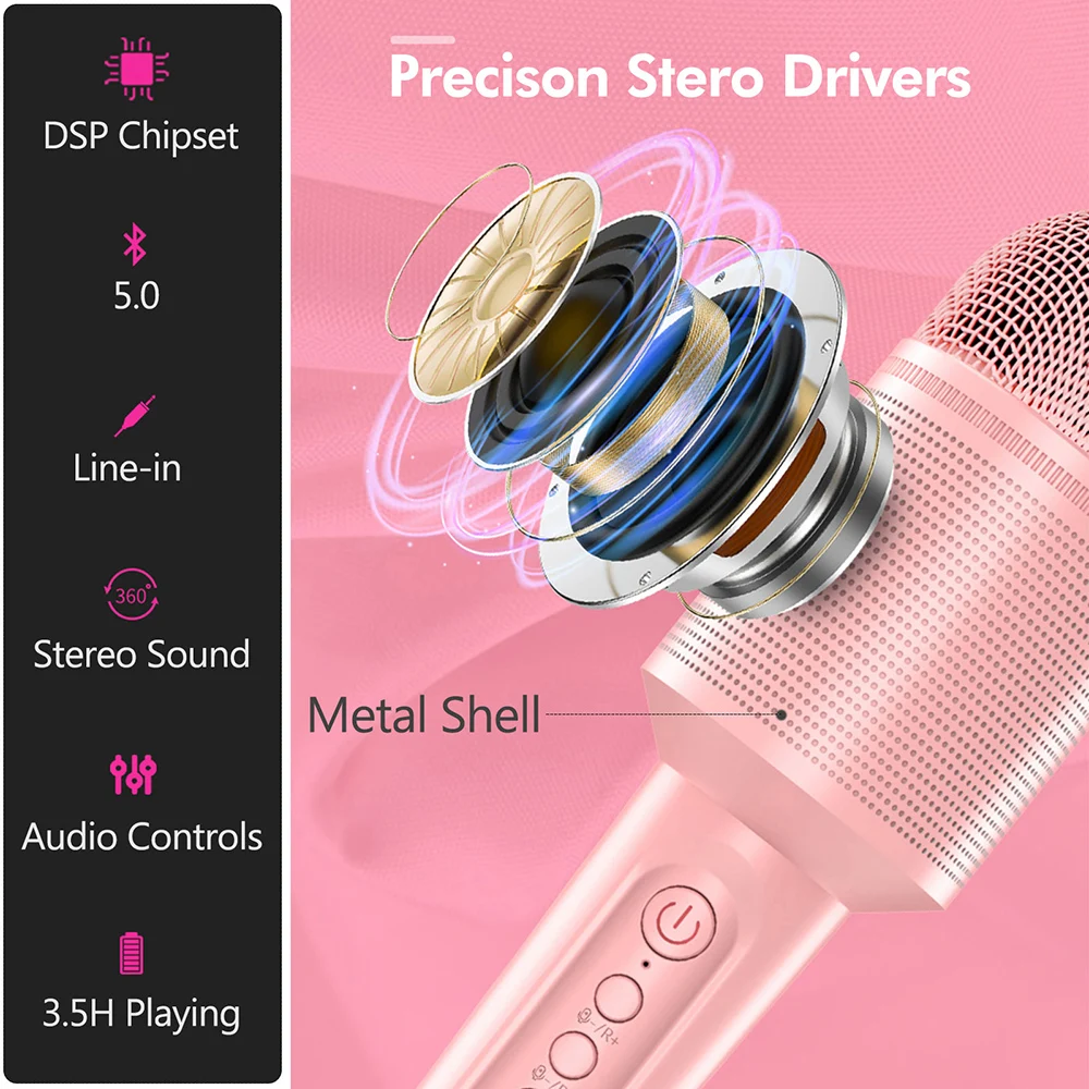 Portable Mic Handheld Wireless Karaoke Microphone for Home Party KTV Music Singing Playing