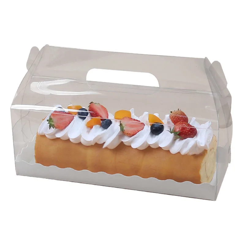 Portable transparent egg roll packaging box Long transparent Japanese lovely towel Swiss roll baked pastry portable box