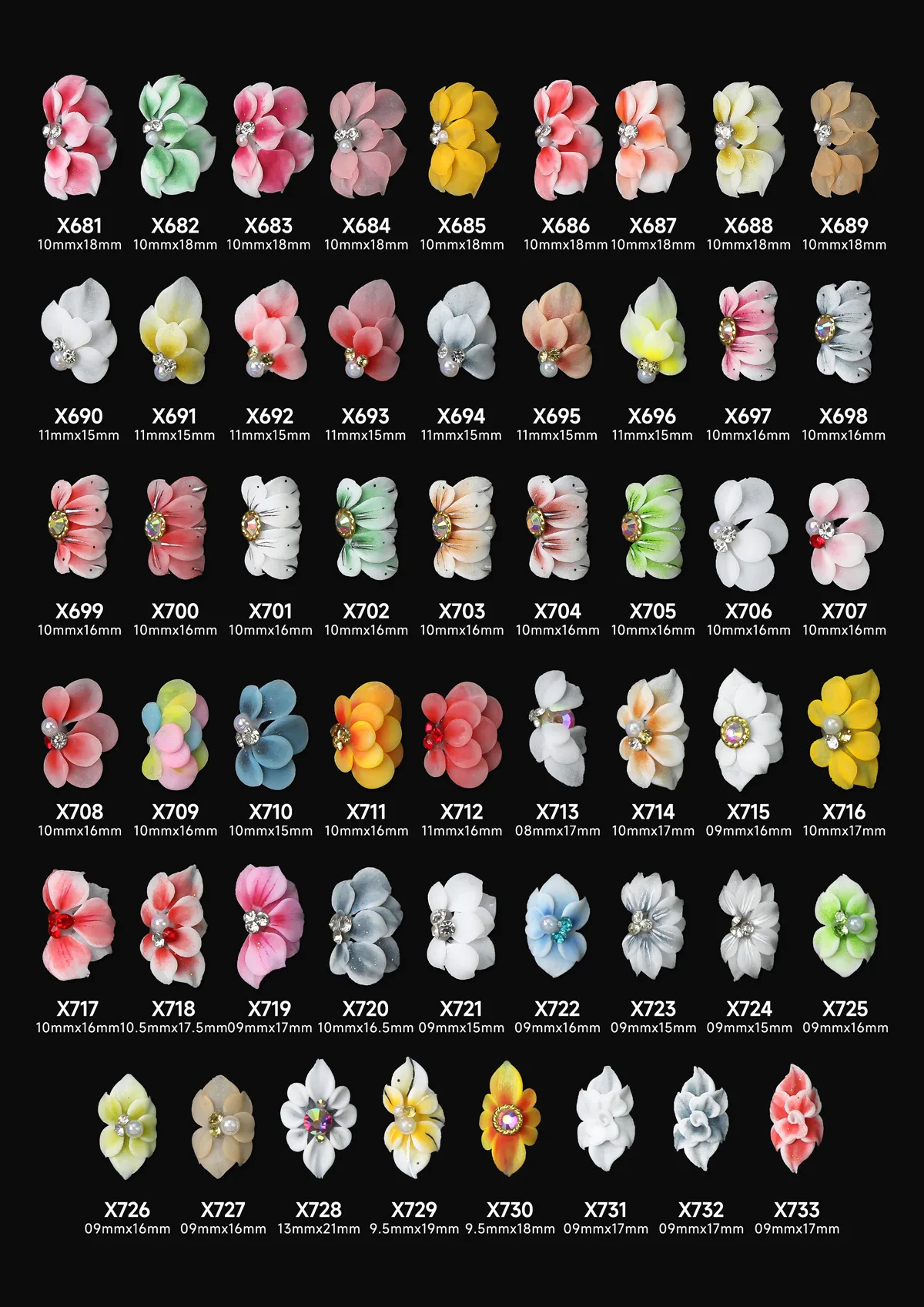 Hot Kawaii Handmade Flowers Nail Art Charms Fine 3D Nail Acrylic Flowers Nail Accessories
