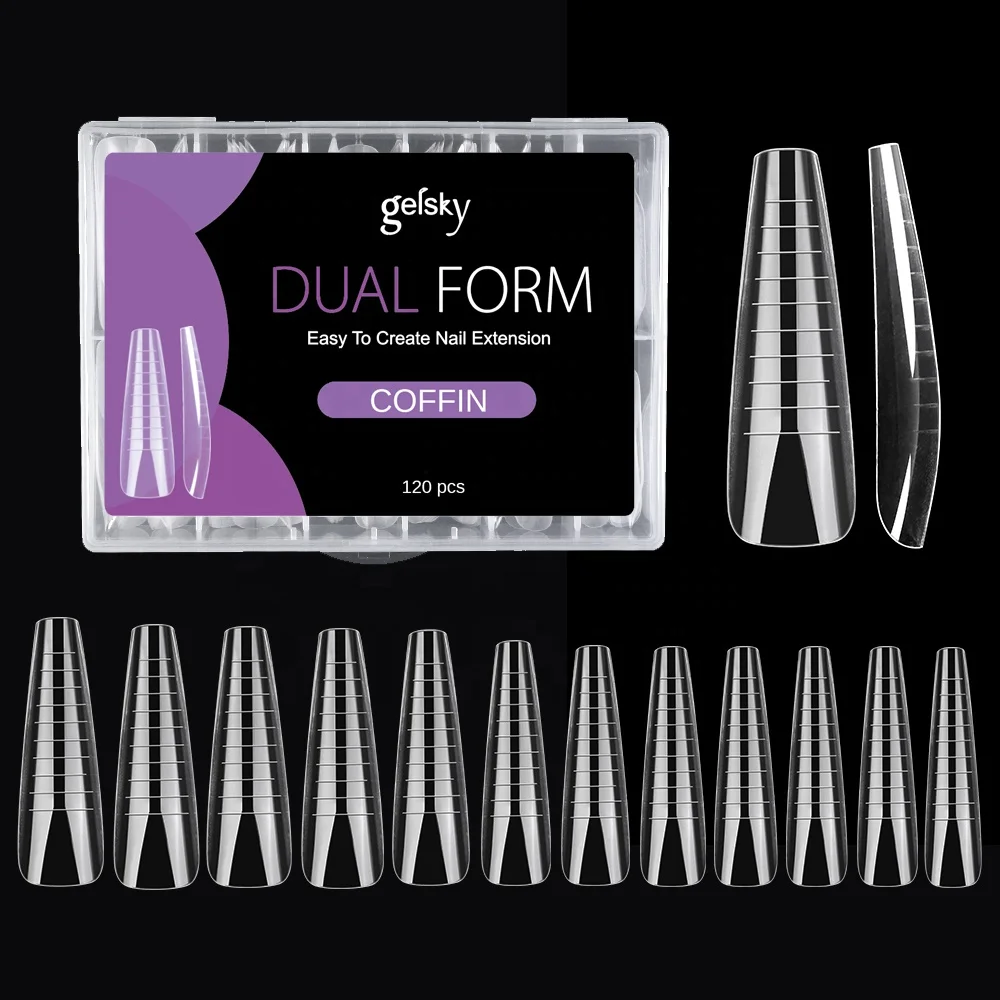 Gelsky Thinner And Fitted Plastic Nail Form Quick Building Mold Extra Long Nail Extension Coffin Dual Form