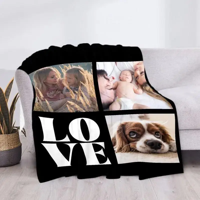 Custom Blanket with 15 Photos Love Family Memories Personalized Picture Throw Blanket with Text Gift