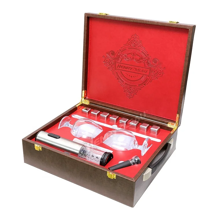 New Year Luxury Leather Boxes Wine Chiller Electric Opener Accessories Gift Set For Women Man