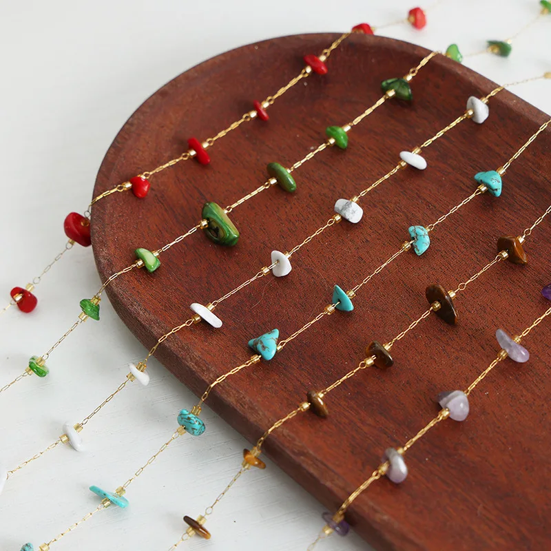 Fashion Gold Plated Stainless Steel Bohemian Colorful Natural Stone Turquoise Pendant Necklace Jewelry For Women