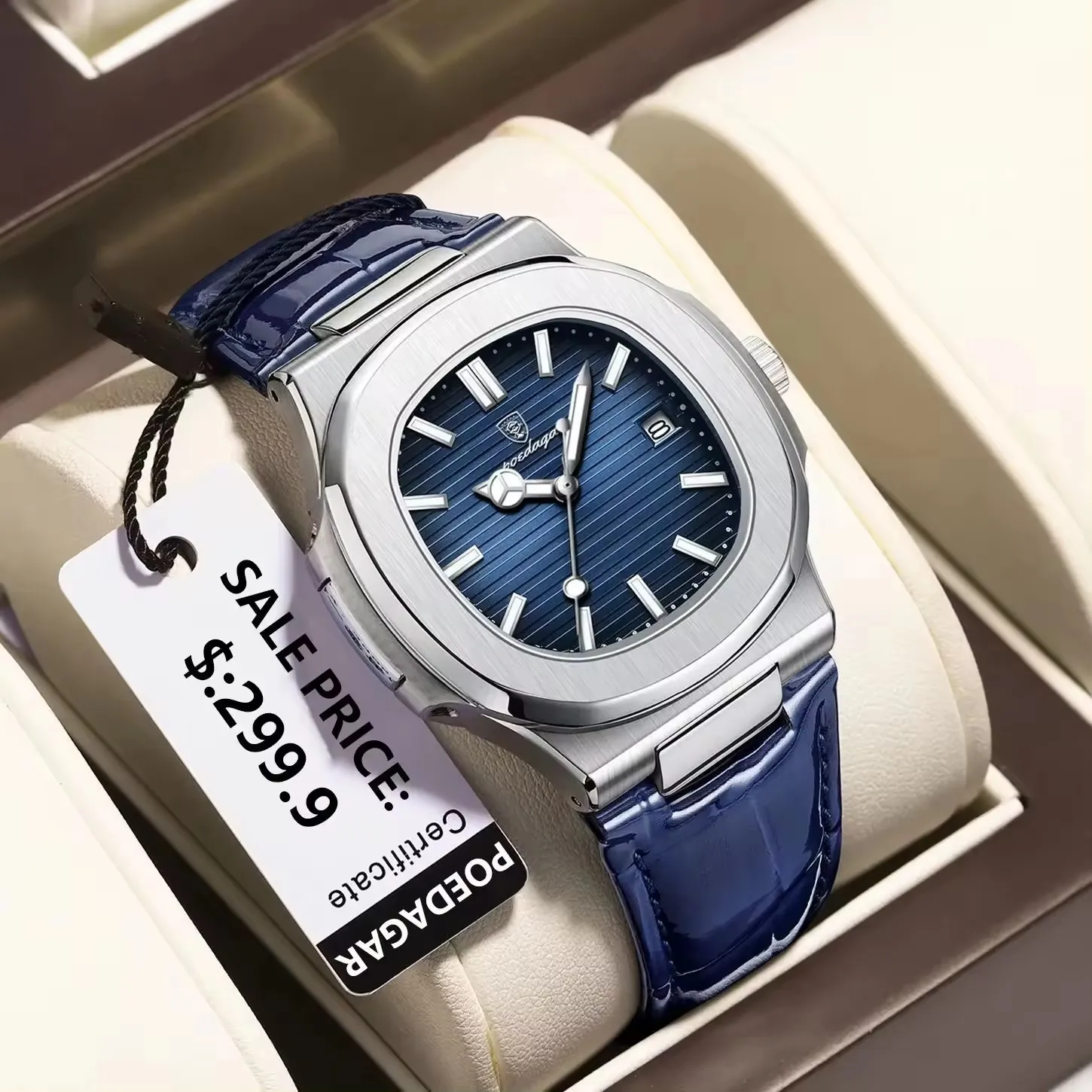 POEDAGAR 613 Stainless Steel Calendar Luminous Waterproof Male Clock Brand Fashion Square Dial Watch For Men Luxury Casual Watch