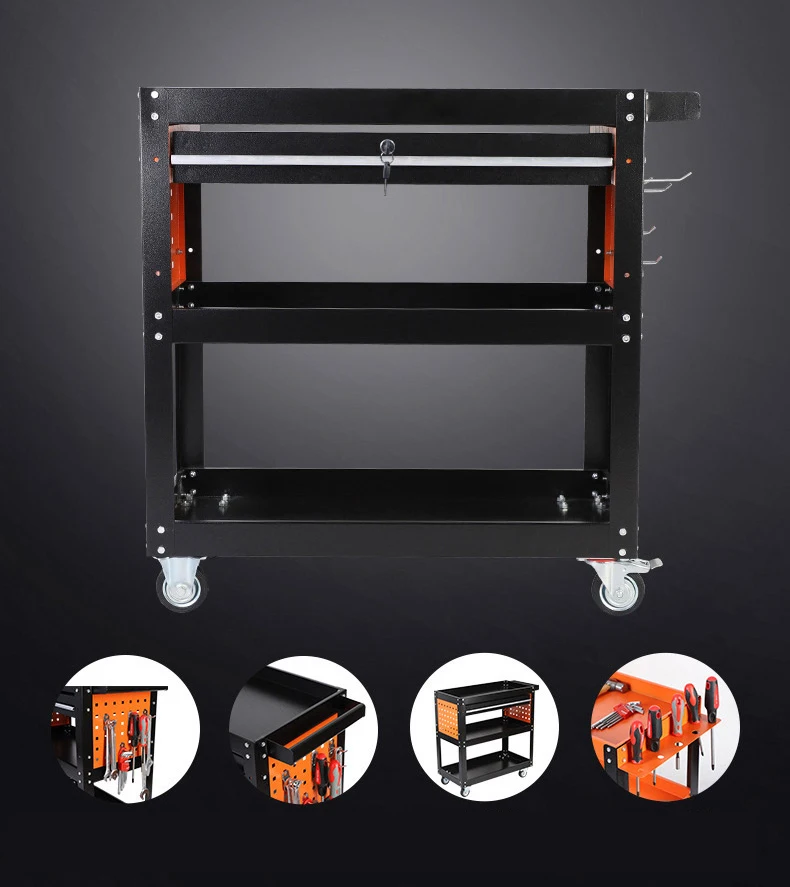 Auto Repair Mechanic Steel Tool Cart Workshop Cart Three-Layer Rolling Tool Cart Mobile Rolling Tool Trolley With Wheel