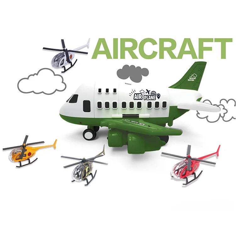 Large Storage Transport Aircraft Alloy Kids Airliner Plane Toy Inertia Airplane Toys With 4 Pcs Small Alloy Toy Helicopter
