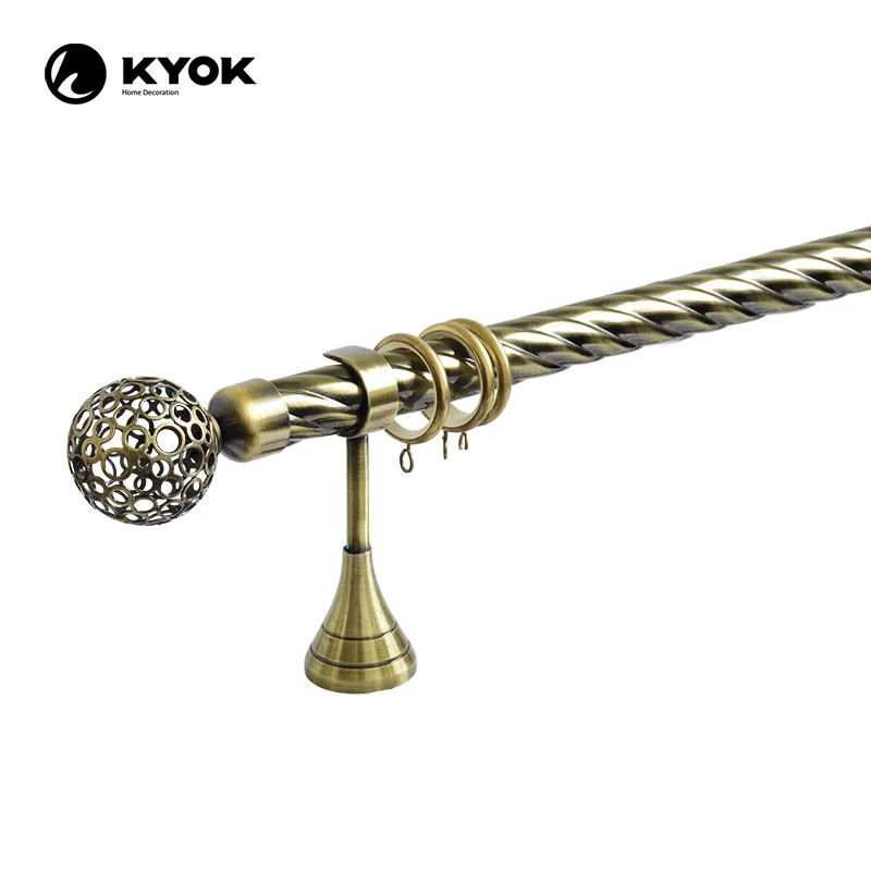 KYOK 3m Iron Round Pipe Twist Curtain Poles Metal Double Curtain Rod Set