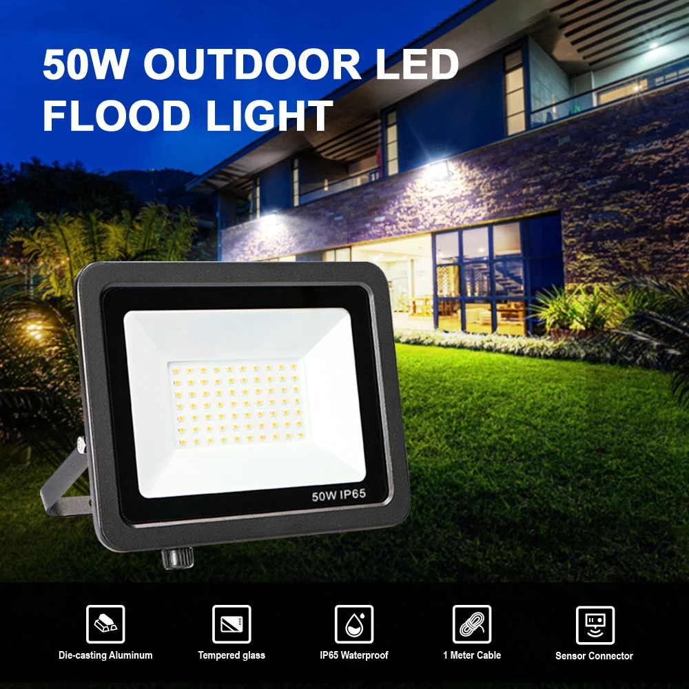 KCD 50w 100w 200w Spotlight Projector Football Stadium Sports Stadium Slim SMD Most Powerful LED Bracket Flood Light With Sensor