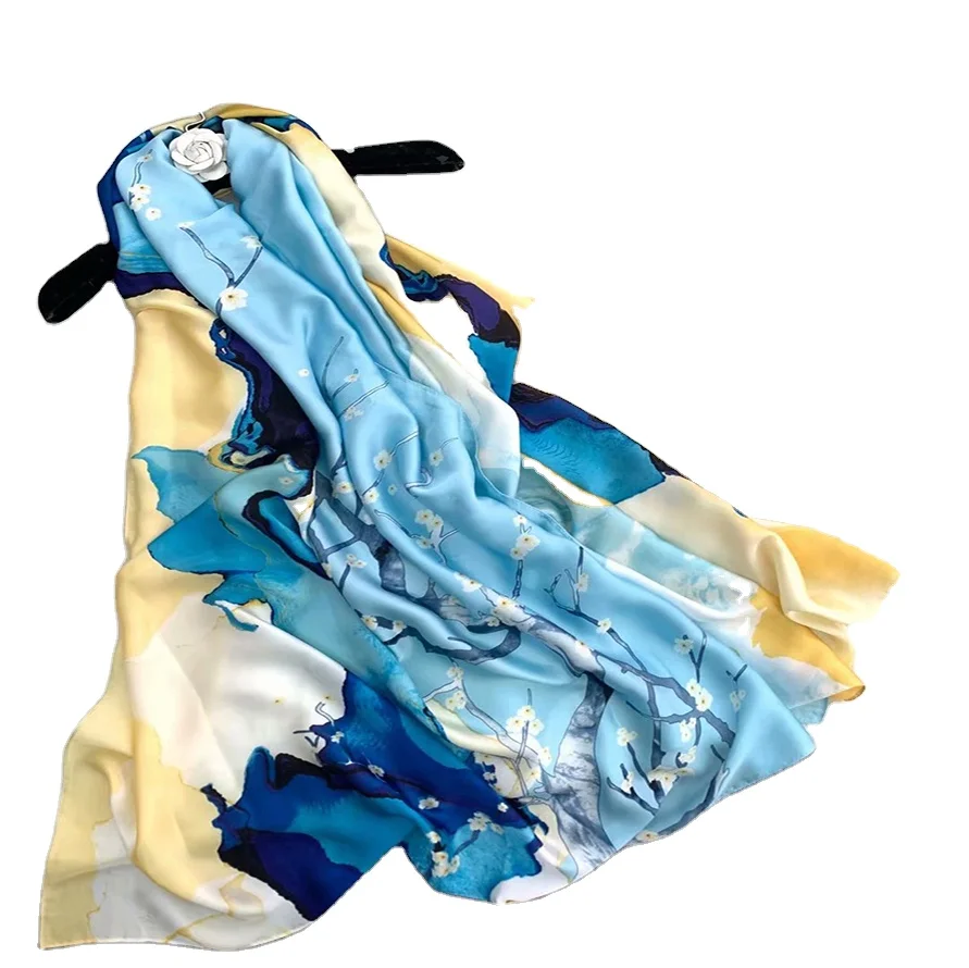 
Summer Luxury Brand Designer Scarves Ladies Beach Stoles Long Bandana Silk Scarf Women Striped Print Beach Shawls and Wraps 